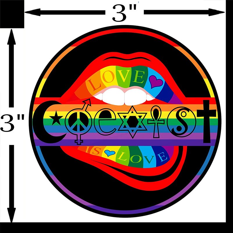 CMCT التعايش LGBT الشفاه الحب هو الحب قوس قزح جودة عالية 3x3 "الجولة | سيارة الوفير التلقائي نافذة 15 سنتيمتر ملصق مضاد للمياه