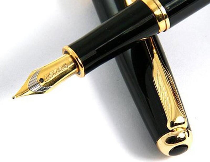 Baoer-pluma estilográfica de anillo dorado, convertidor de tinta de estilo Push in, mango de recarga, papelería escolar para escritura, color negro clásico