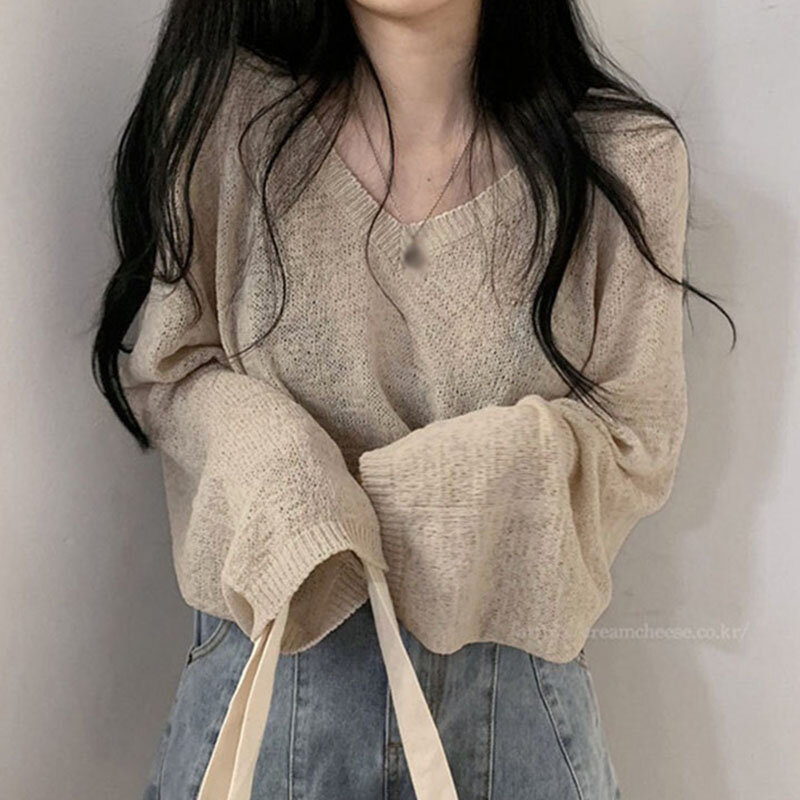 Suéter feminino manga comprida, blusa feminina folgada fina casual 2020