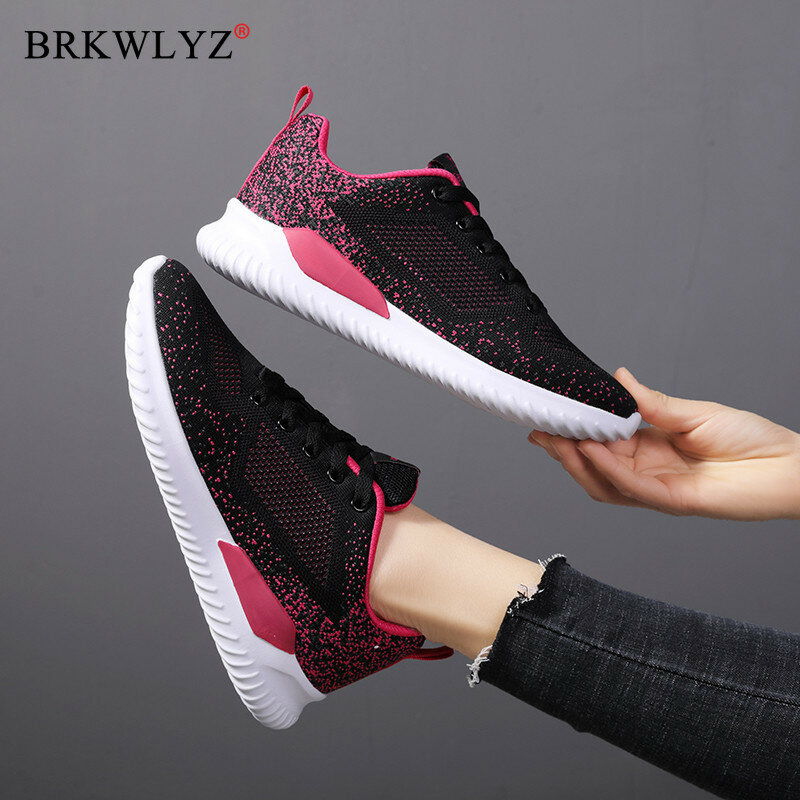 BRKWLYZ-zapatillas de deporte para mujer, zapatos planos de malla transpirable, informales, con cordones, para caminar