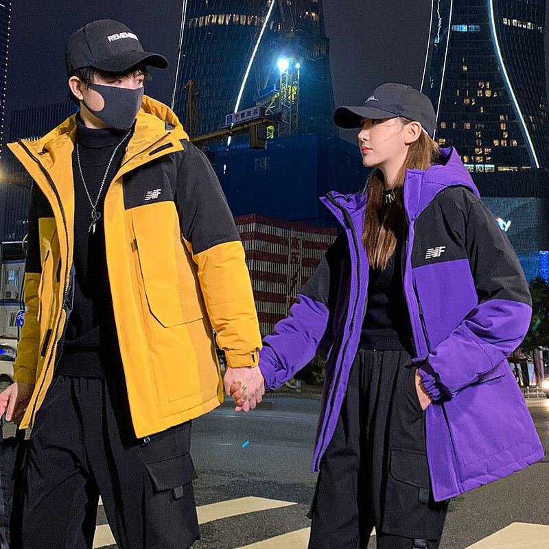 2021 new couples plus down fashion casual short warm down jacket men's hooded coat high quality brand Beautiful purple winter