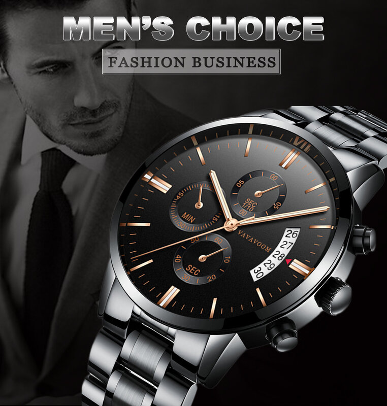 Heren Quartz Horloges Rvs Casual Business Horloge Waterdicht Chronograaf Zwart Analoge Horloge Voor Mannen Reloj Hombre