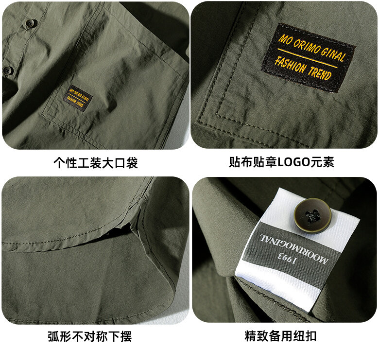 2021 sommer Neue Japanische Retro Kurzarm Shirt männer Mode Dünne Quick-dry Reiner Baumwolle Waschen Alte Tasche casual Werkzeug Shirt