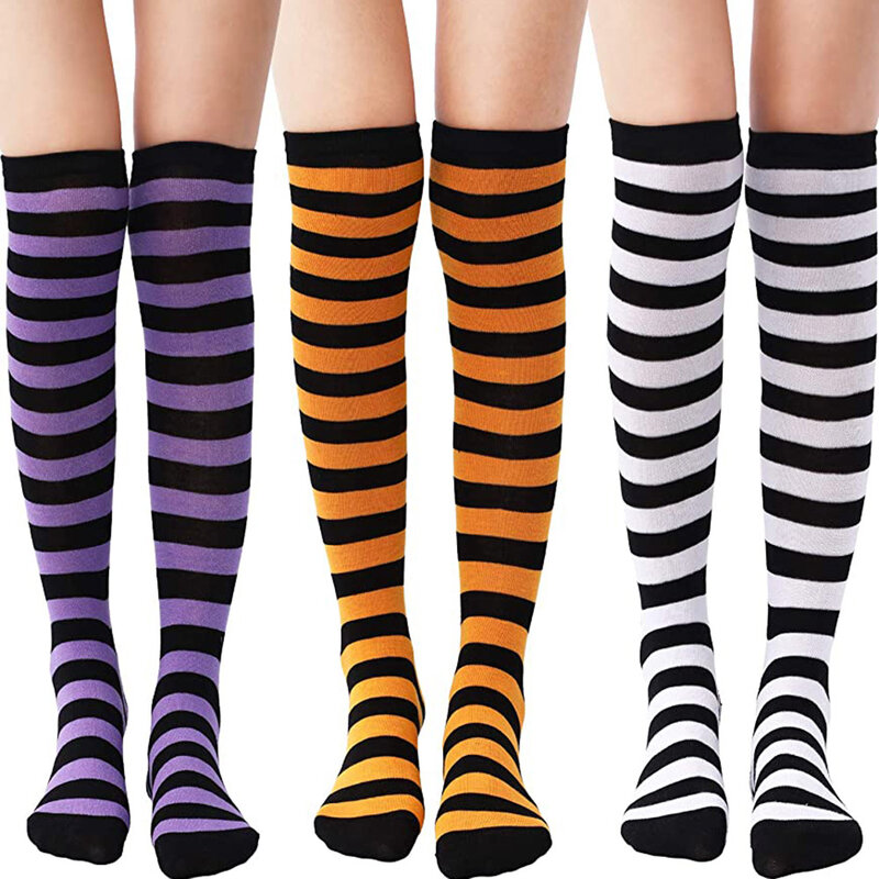 Womens Long Striped Socks Over Knee Thigh High Stocking Dress Girl Cosplay Leg Christmas Halloween Daily Socks