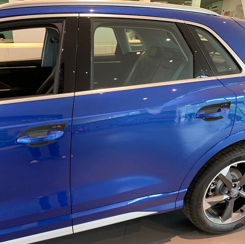 Per AUDI Q3 2019 2020 2021 copertura esterna del telaio della maniglia della portiera dell'automobile ABS decalcomanie della decorazione di paillettes della ciotola della porta di colore della fibra del carbonio