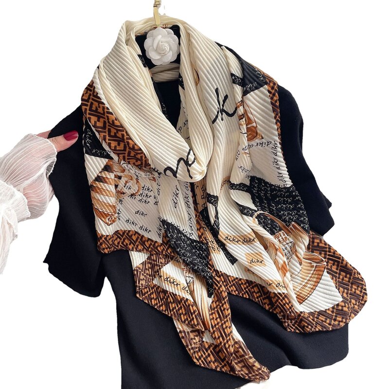 2021 New Crinkle Modal Cotton Scarf Women Korea Fashion Luxury Designer Leopard Print Patchwork Shawl Folds Warm Scarves Ladies