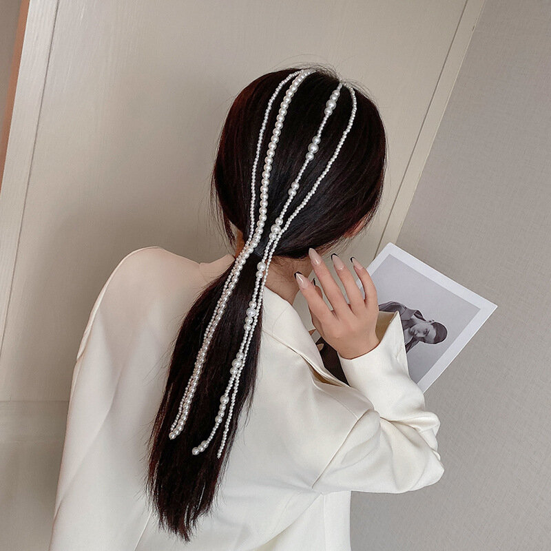 Pérola trançado cabelo corrente menina hairpin borboleta faixa de cabelo acessórios para o cabelo