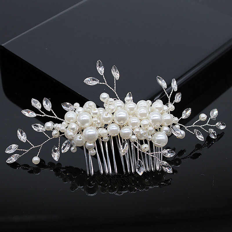 Molans Silver Color Pearl Crystal Wedding Hair Combs Hair Accessories for Bridal Headpiece Women Bride Hair ornaments Jewelry