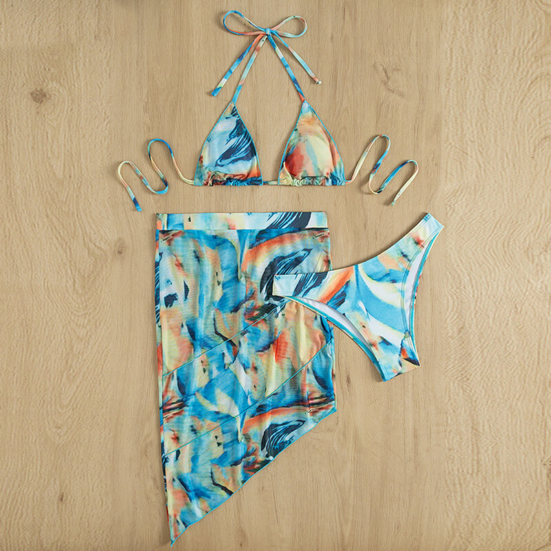 Mossha-bikini con estampado para mujer, traje de baño de 3 piezas con cuello halter, conjunto femenino, 2022