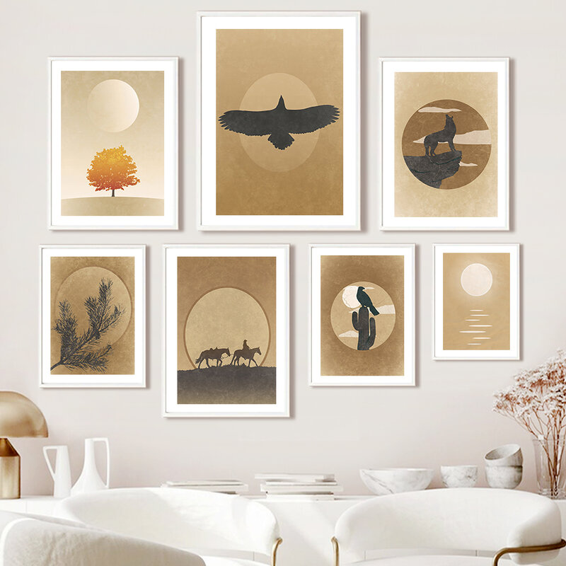 الصحراء هوك بوبكات ذئب البقر غروب الشمس الرسم على لوحات القماش الجدارية الشمال الملصقات والمطبوعات جدار صور لغرفة المعيشة ديكور