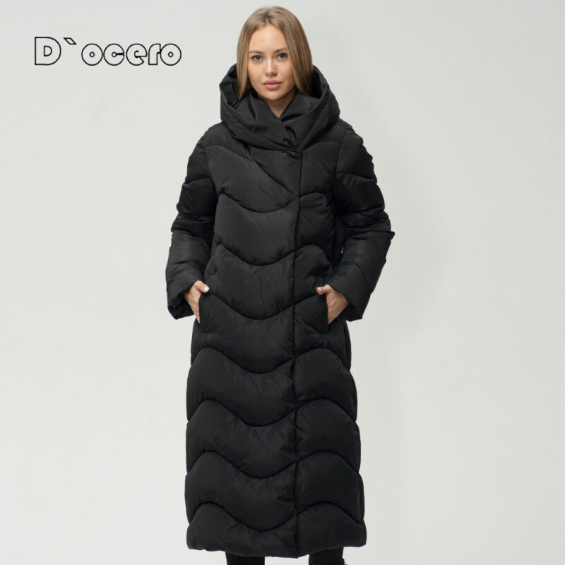 D'OCERO 2021ใหม่แฟชั่นฤดูหนาวผู้หญิงแฟชั่นลงเสื้อแจ็คเก็ต Hooded เข่าความยาว Parka ขนาดใหญ่หนา Outerwear