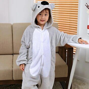 Pijama de manga larga para y niñas mono de franela con dibujos de unicornios y animales-Grey Koala 