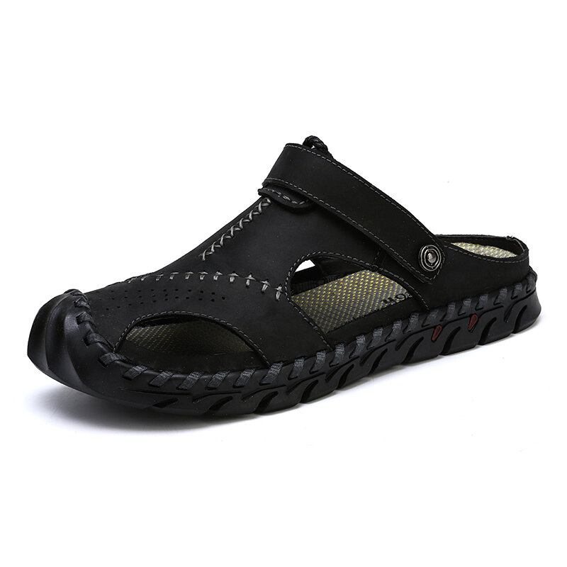 Classique creux respirant hommes sandales haute qualité luxe été doux confortable pantoufles haute qualité en cuir grande taille Roman