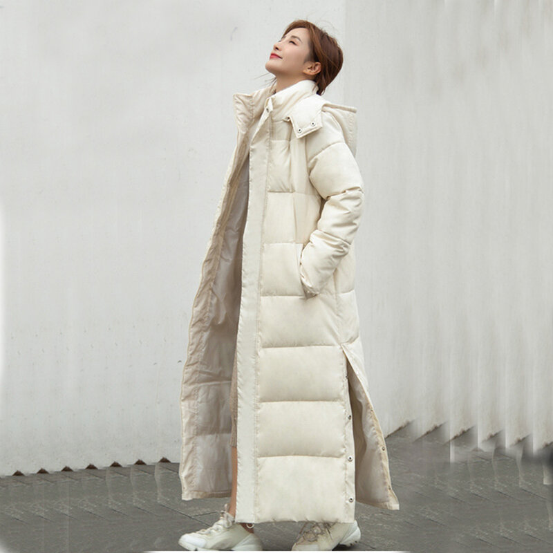 Parka Wanita Bersekat Tebal dengan Jaket Bertopi Mantel Musim Dingin Hoodie Eiderdown Mode Kultivasi Moral dengan Tebal