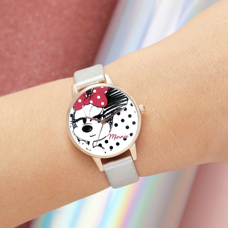 New Rose Gold Mouse Minnie Quartz Watch Casual Fashion PU Leather Watch for Women