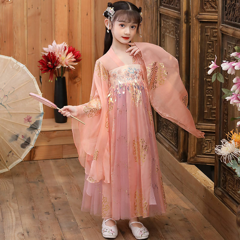 Юбка ханьфу для девочек в китайском стиле, детская одежда, костюм супер феи, косплей, дворец, принцесса, старинный костюм Тан для девочек