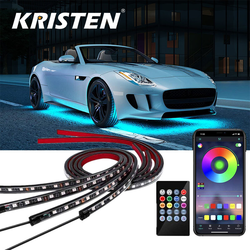 자동차 언더 글로우 조명, 유연한 스트립 LED 언더 바디 라이트, 원격/앱 제어, 자동차 Led 네온 라이트, RGB 장식 분위기 램프