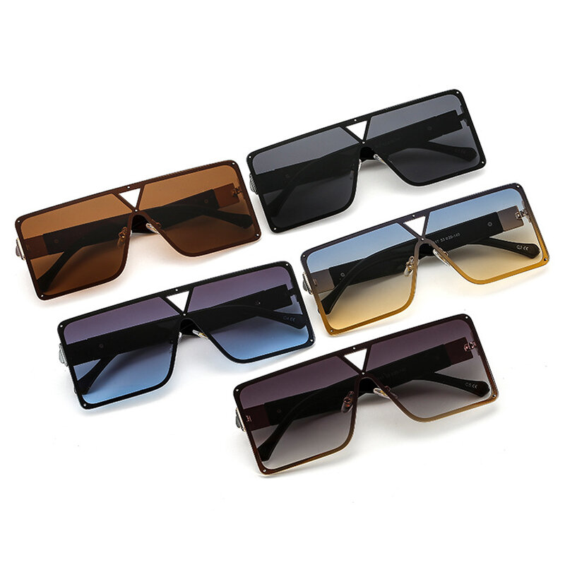 2022 Blauw Vierkante Zonnebril Voor Mannen Grote Frame Vintage Zonnebril Gradient Eyewear Hoge Kwaliteit Flat Top Bril
