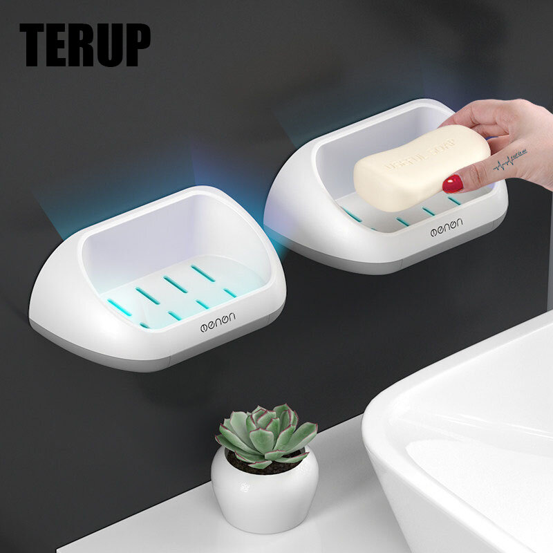 TERUP-Soporte de jabón portátil para ducha, caja de almacenamiento, contenedor con escurridor, juegos de accesorios de baño, estante de pared
