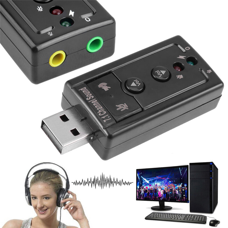 Tarjeta de sonido USB 7,1, adaptador de Audio para micrófono, auriculares estéreo, compatible con sonido 3D para escritorio y portátil, 3,5mm