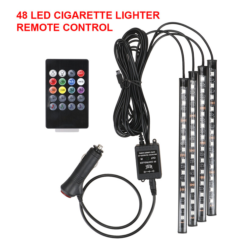 Car Interior Lights 24/36/48 LED Atmosphere Lamp Remote/Voice Control Automotive Decorative Foot Light