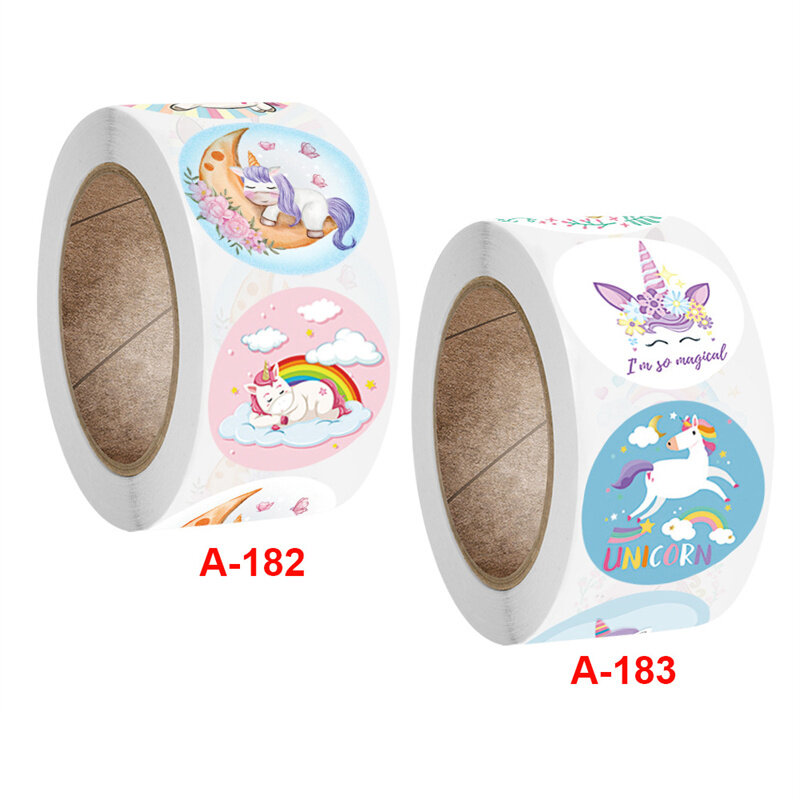 50-500 pz 1 pollice Cartoon-Unicorn Sticker per bambini scatola di carte per feste di natale confezione regalo adesivo sigillante Decor cancelleria