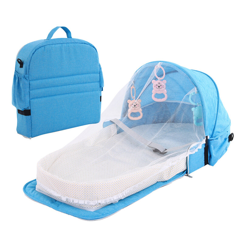 Lettino pieghevole per bambini lettino per neonati traspirante da viaggio protezione solare zanzariera lettino portatile multifunzione