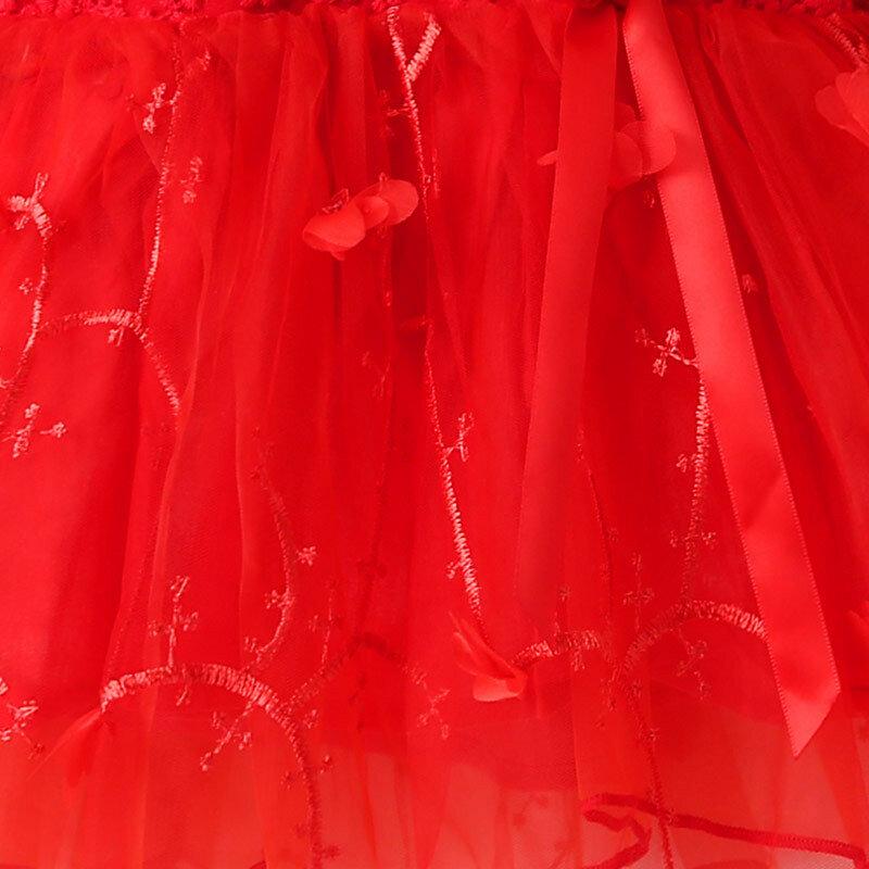 Gaun Renda Merah Putri Anak Perempuan Balita 2022 Gaun Kontes Pernikahan Pesta Bayi Gaun Formal + Topi Set Pakaian Tahun Baru