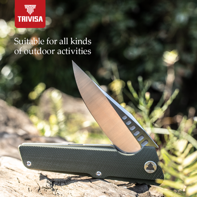 TRIVISA Tasche Folding Messer mit Flipper Öffnen, Clip EDC Gefaltet Messer für Männer, 3.66 "D2 Stahl Klinge & G10 Griff für Outdoor