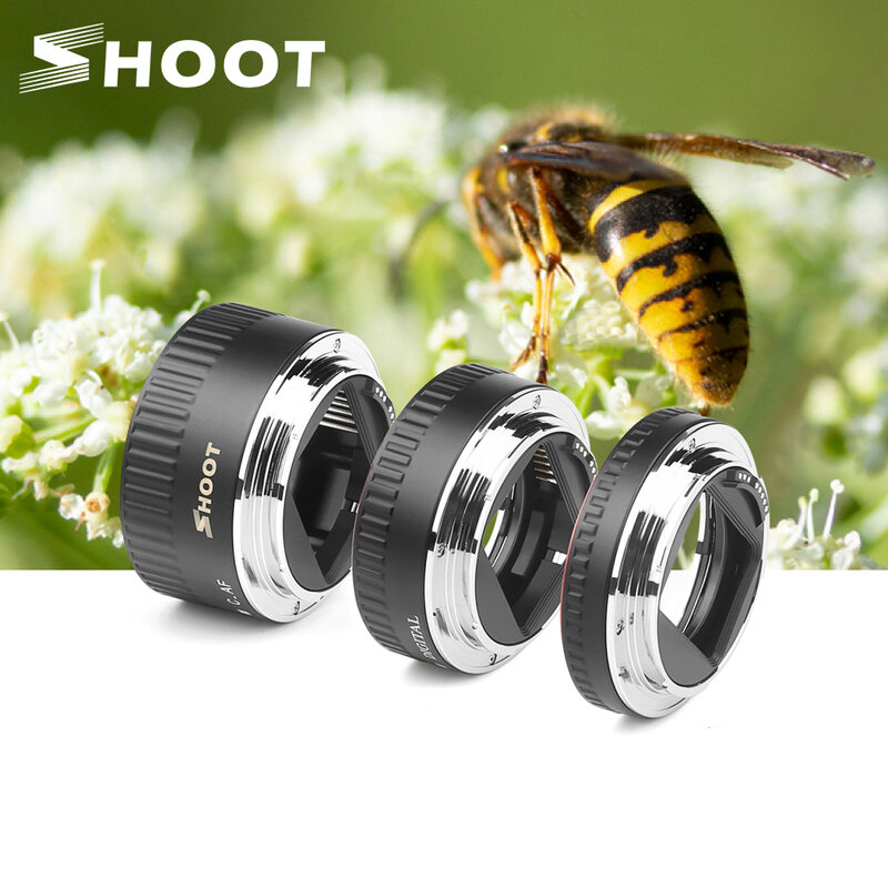 SHOOT canhão de câmera de tubo, acessórios de canhão de câmera de tubo vermelho de metal ttl macro extensão de auto foco 600D 550D 200D 800D EOS EF EF-S 6D