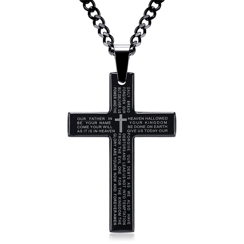 レトロクリスチャンイエス単一チタン聖書クロスネックレスステンレス鋼黒祈りチョーカー男性コラル