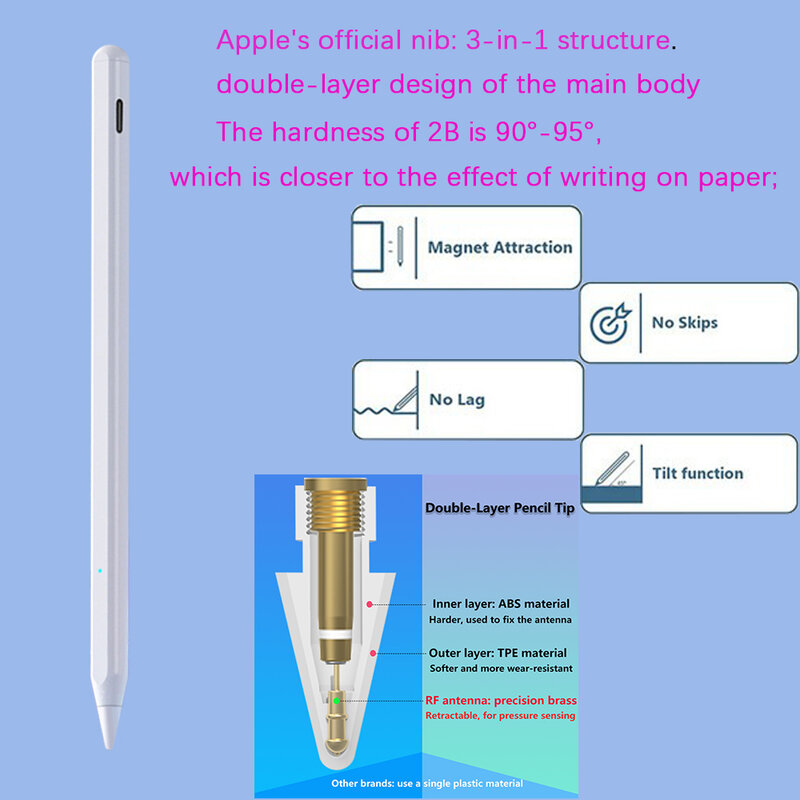 A caneta do estilete é apropriada para ipads da apple produzidos após a sensibilidade magnética da inclinação da carga da rejeição da palma do lápis de 2018 digitas