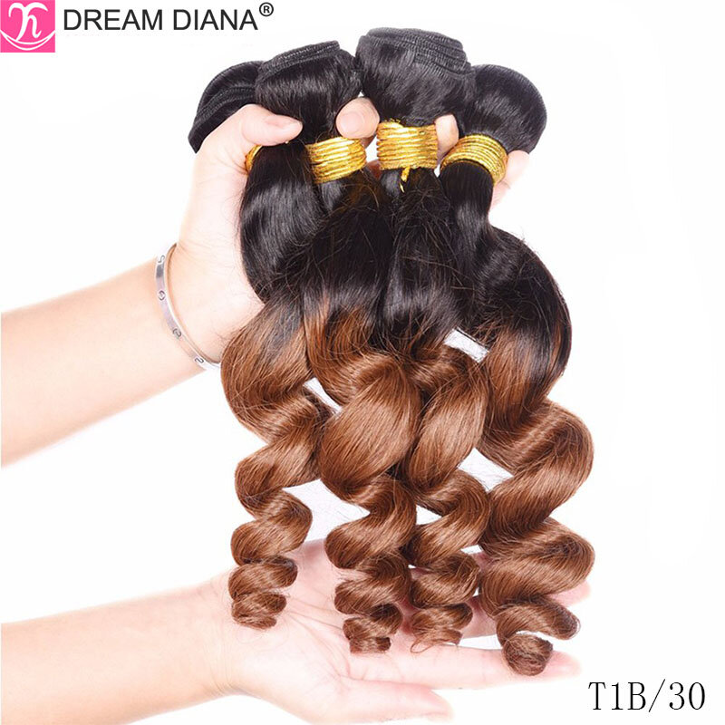 Dreamdian-extensão de cabelo 100% humano, pacote de 3 tons ondulado, ondulado, ombré, raízes escuras, remy, ondulado