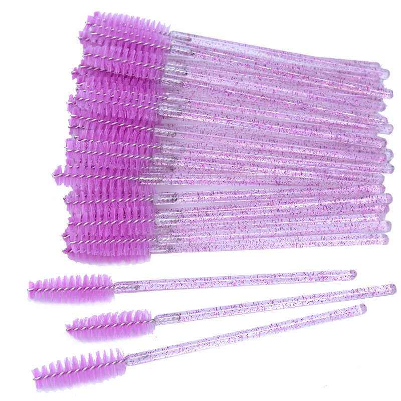 OKAYLASH 50Pcs Disposable Micro Glitter Eyelash Mascara Wands Mini Crystal Eye Lashes Brush Comb Pink White Spoolies