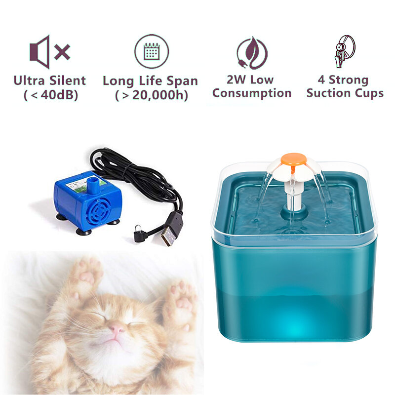 NEW TY Automatic Cat Water Fountain With Infrared Motion Sensor LED Light Power Adapter Pet Feeder Bowl Drinking Dispenser