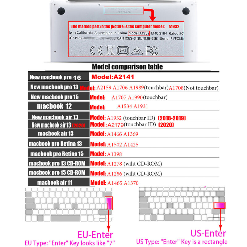 Funda de silicona para Apple Macbook pro13/11Air 13/15 Retina12, protector transparente para todas las series, EU/US