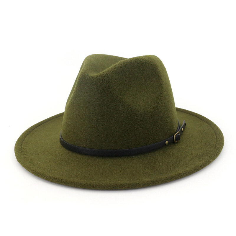 Chapéu tipo fedora qbchapéu, chapéu para homens e mulheres tipo fedora com fivela, verde e exército, para misturar lã vermelha