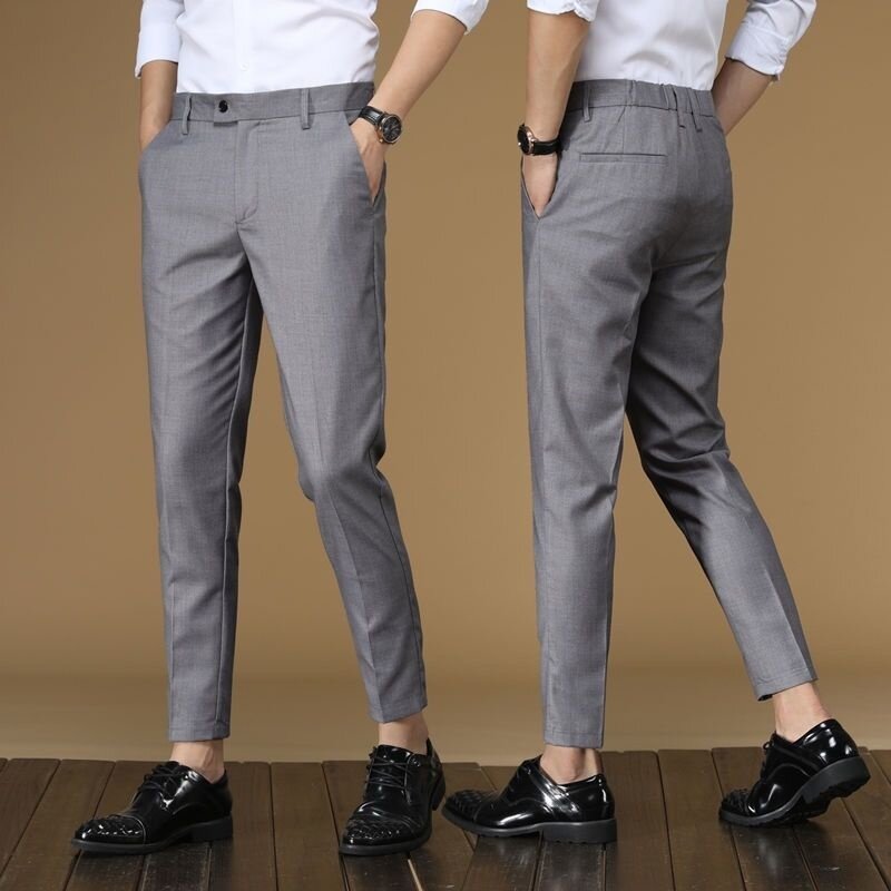 2021 dos homens primavera verão moda casual calças de negócios masculino fino ajuste formal escritório calças sociais dos homens cor sólida o96
