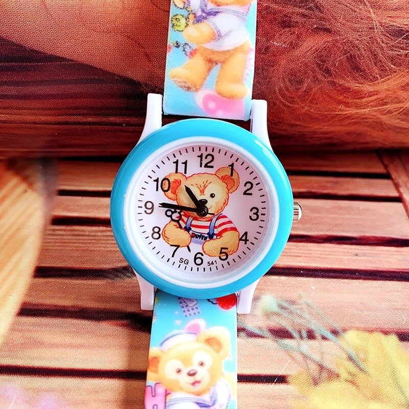 Reloj de pulsera de silicona con estampado de oso de dibujos animados para niños, pulsera de cuarzo, no impermeable, para ocio, 9