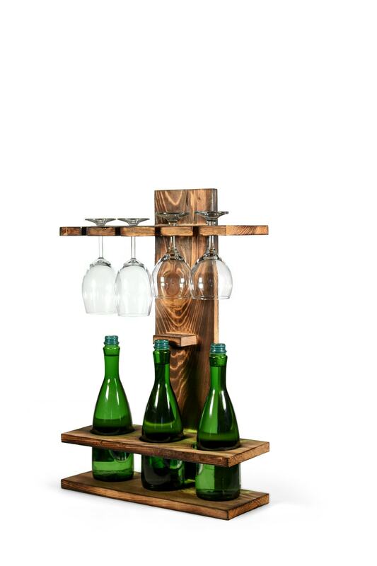 Wooden Wine Cup And Bottle Stand Hanger Solid Decorative Design Wall Hanging Wine Bottle Storage
