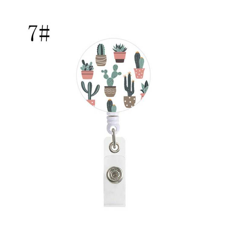 Cartoon Cactus Plant Retractable Nurse Badge Reel Clip Badge Holder Students Doctor Id Card Holder With Rotate Alligator Clip