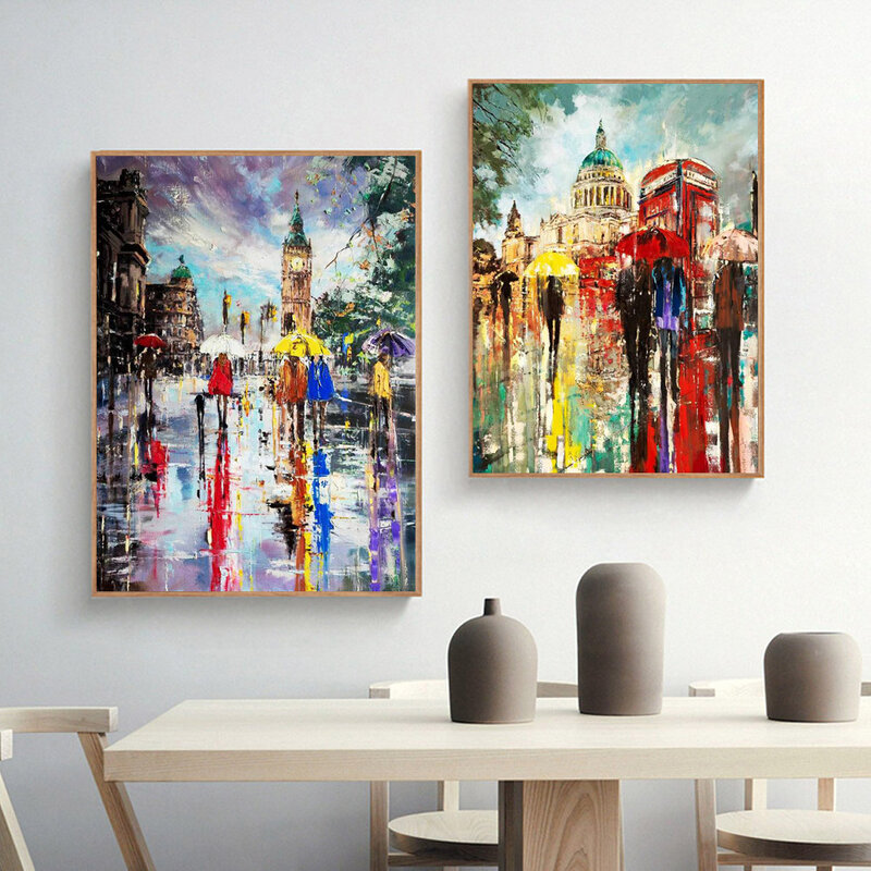 Nordic Abstract Landschap Olieverf Stad Street View Graffiti Art Poster Canvas Schilderij Woonkamer Home Decoratie Muurschildering