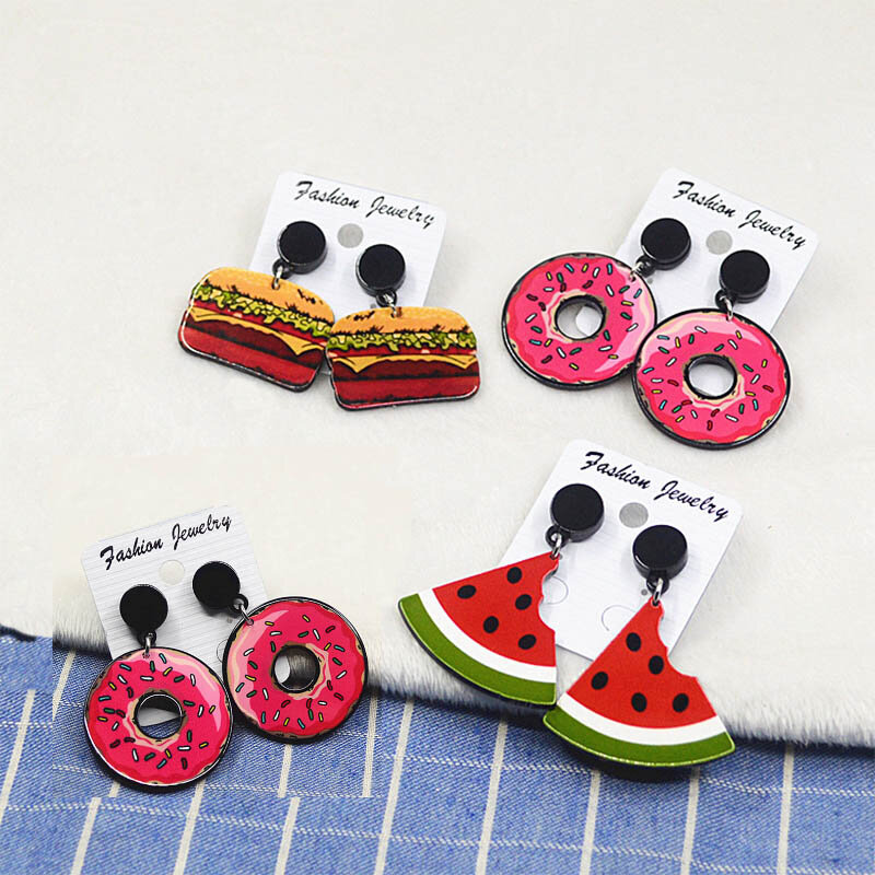 Sale Acrylic Watermelon Ice Cream Ear Stud Big Earrings For Women Chic Fruit Fashion Girls Earings