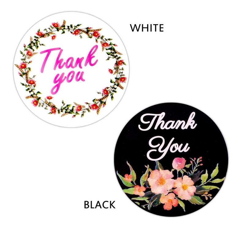 500 sztuk okrągłe kwiatowe naklejki z napisem Thank You Seal etykiety 1 Cal czarno-białe naklejki naklejki do scrapbookingu papiernicze naklejki