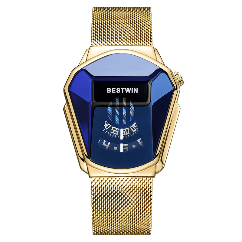 Часы наручные BESTWIN мужские в стиле милитари, брендовые Роскошные спортивные водонепроницаемые золотистые, с сетчатым ремешком, повседневны...