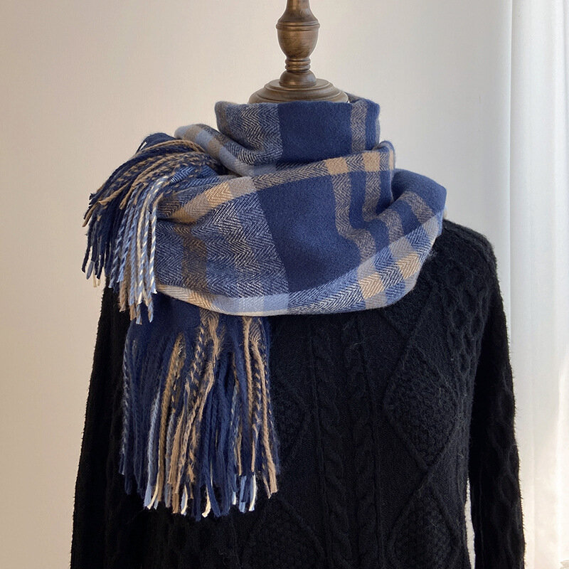 Клетчатый женский и мужской шарф, кашемировая шаль, зимние студенческие Британские ретро теплые шарфы, пончо, толстое одеяло, платок, праздн...