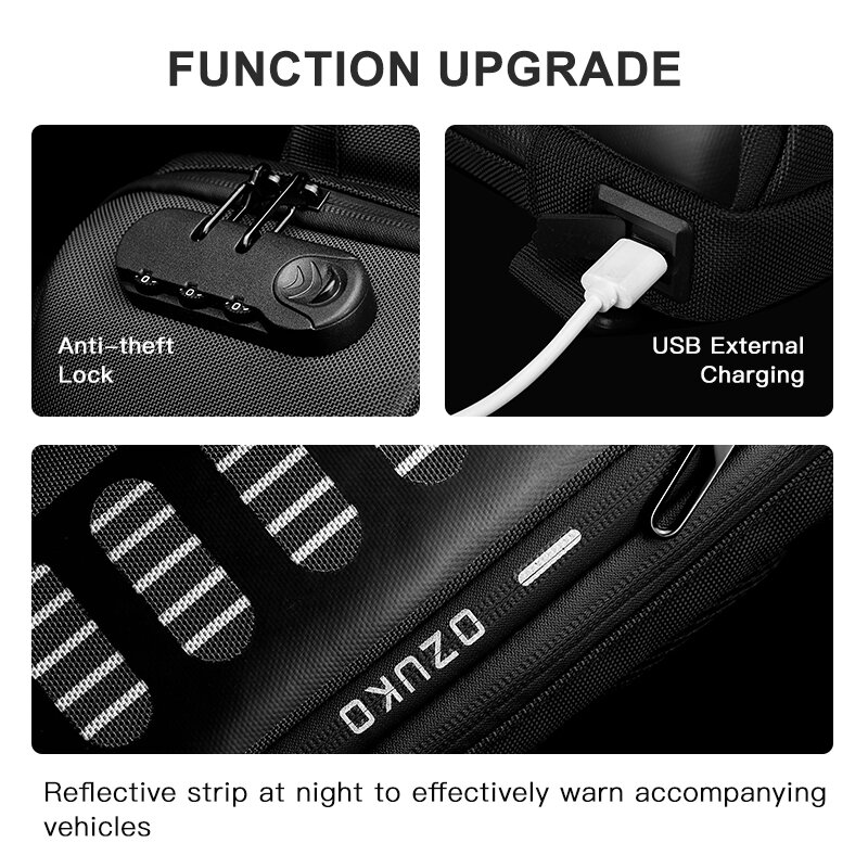 OZUKO جديد الرجال مكافحة سرقة الصدر حقيبة متعددة الوظائف الصدر حزمة الذكور للماء حبال رسول أكياس USB شحن رجل Crossbody حقيبة