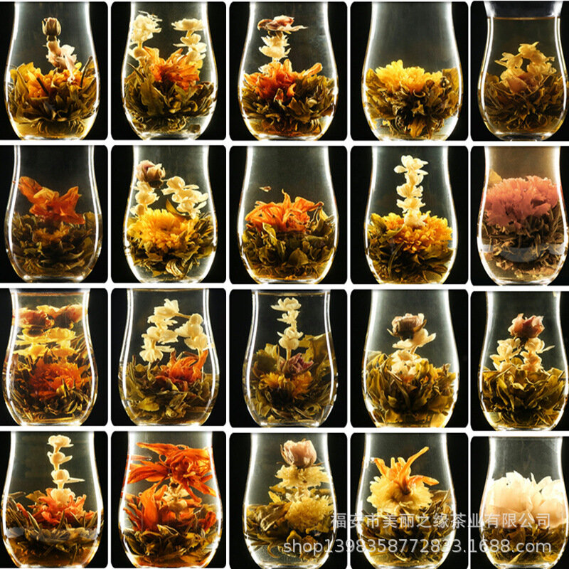 20 tipos/bolsa de té floreciente de China, Bola de té verde, flores artísticas, té chino de flores florecientes