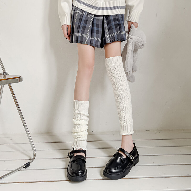 1 쌍 여성 Slouch 양말 Stretchable 41cm 느슨한 양말 일본 학생 소녀 양말 솔리드 컬러 니트 양말 겨울 따뜻한 양말