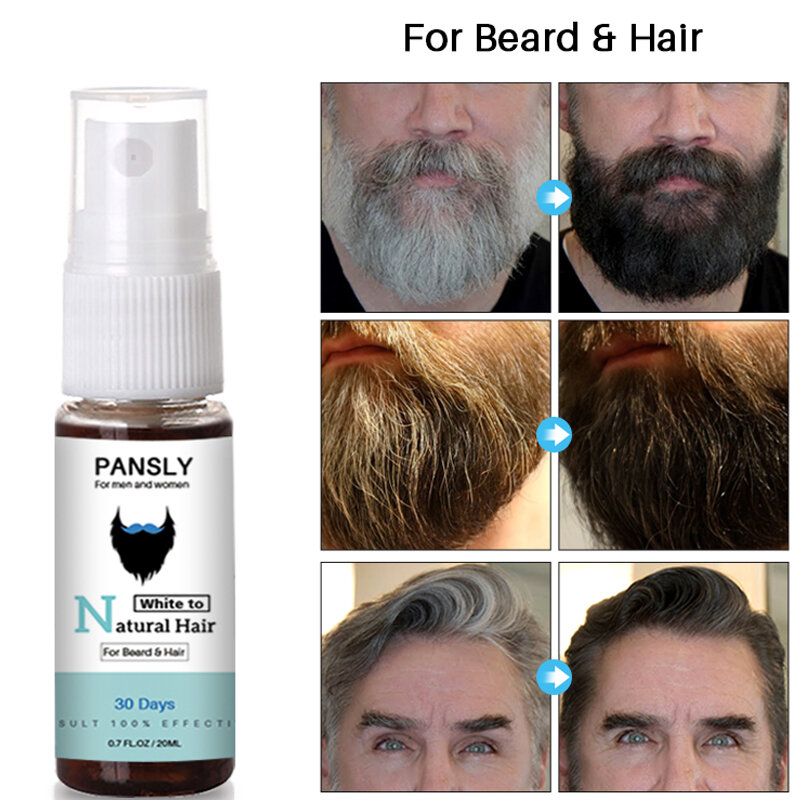 Espray de pelo de barba blanca a Color Natural Unisex, tratamiento de curación a base de hierbas, suero de esencia para crecimiento tónico, cuidado de la barba y el cabello